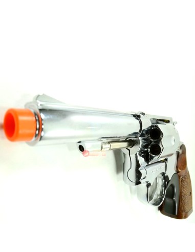 Silver HFC Gas-Powered Airsoft Revolver 6-Shot Action & Faux Wood Grip for High Accuracy