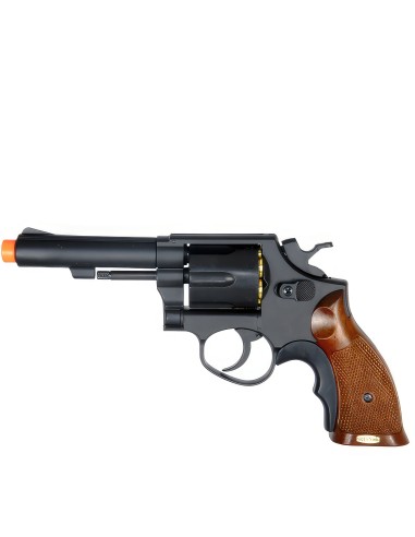 Black HFC Gas-Powered Airsoft Revolver 6-Shot Action & Faux Wood Grip for High Accuracy